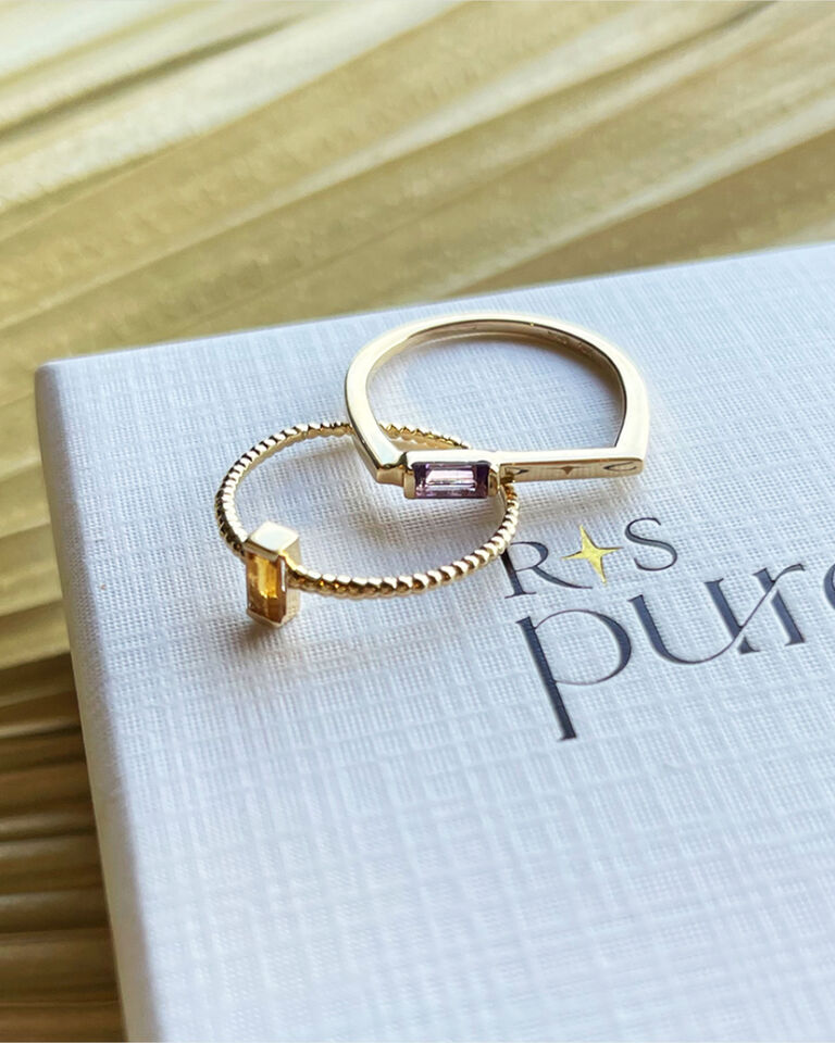 RSPure Gold Gemstone Rings on a Gift Box