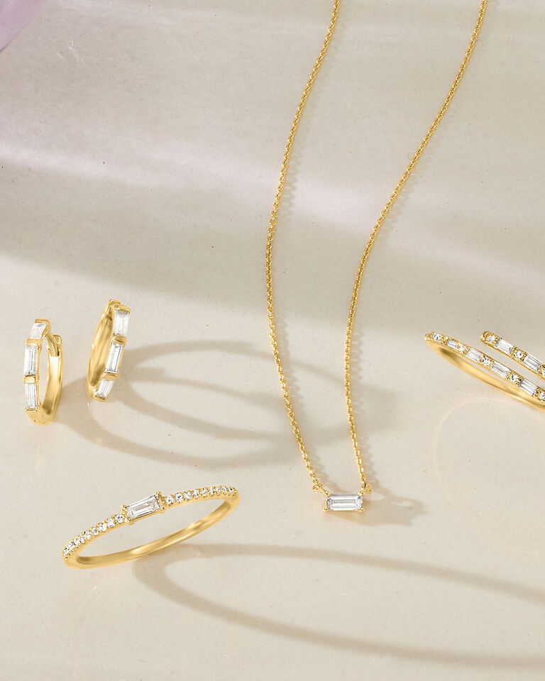 RS Pure Diamond and Gold Earrings, Necklace, and Ring