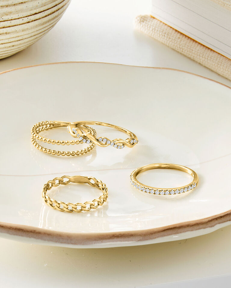 RS Pure Gold and Diamond Stackable Rings