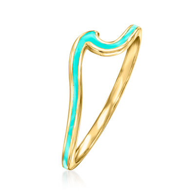 Turquoise Enamel Wave Ring in 14kt Yellow Gold