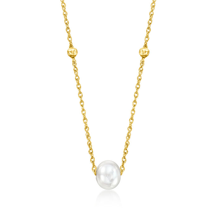 4-5mm Cultured Pearl Station Necklace in 14kt Yellow Gold