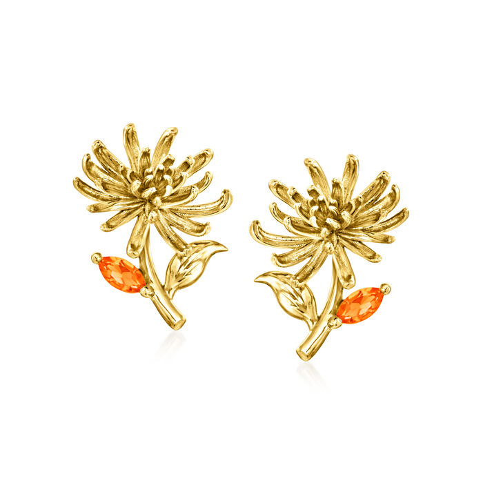 .10 ct. t.w. Citrine Chrysanthemum Flower Earrings in 14kt Yellow Gold