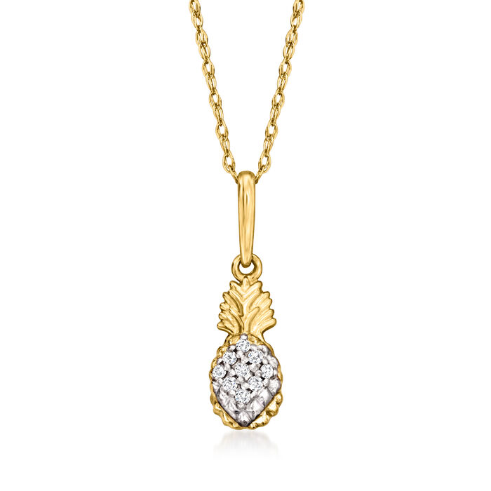 Diamond-Accented Pineapple Pendant Necklace in 14kt Yellow Gold
