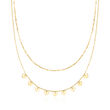Italian 14kt Yellow Gold Paper Clip Link and Heart Station Layered Necklace