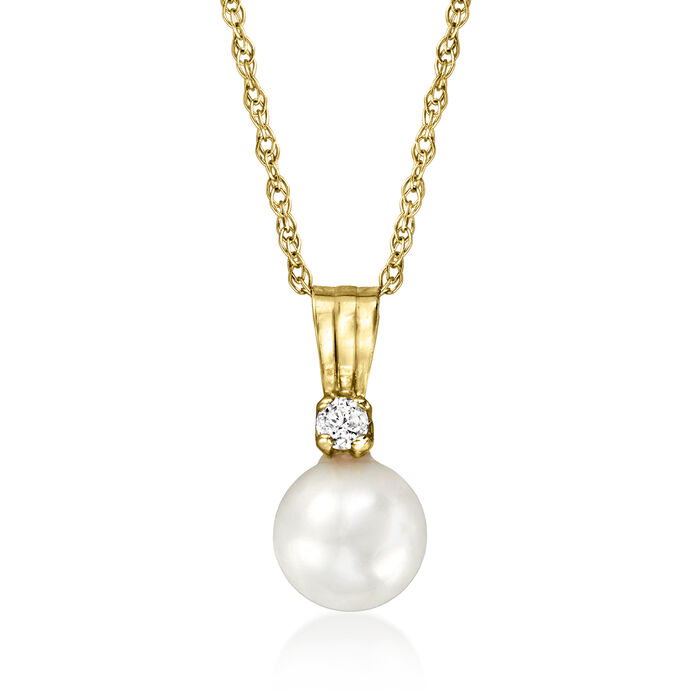 5-5.5mm Cultured Pearl Pendant Necklace with Diamond Accent in 14kt Yellow Gold
