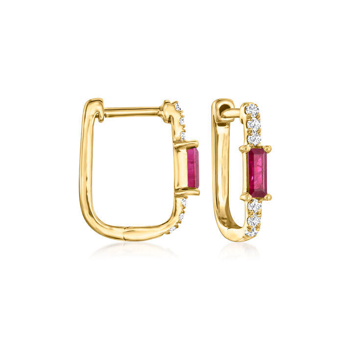 .30 ct. t.w. Ruby and .10 ct. t.w. Diamond Paper Clip Link Hoop Earrings in 14kt Yellow Gold