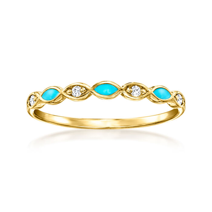 Blue Enamel and Diamond-Accented Ring in 14kt Yellow Gold