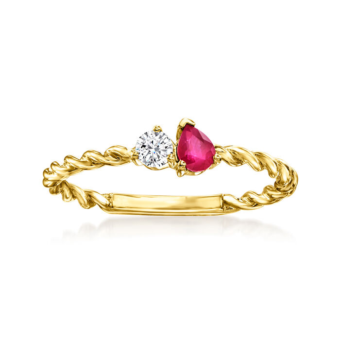 .20 Carat Ruby and .10 Carat Diamond Toi et Moi Twisted Ring in 14kt Yellow Gold