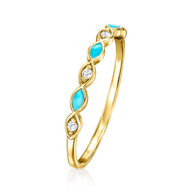 Blue Enamel and Diamond-Accented Ring in 14kt Yellow Gold