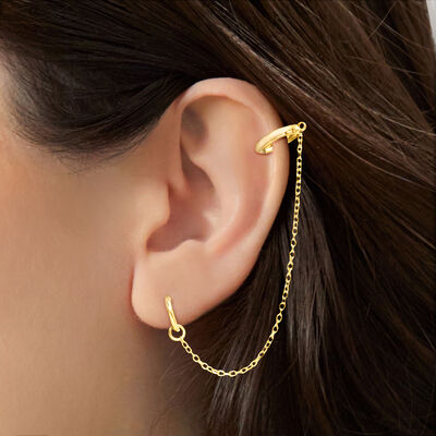 14kt Yellow Gold Hoop and Cuff Single Earring