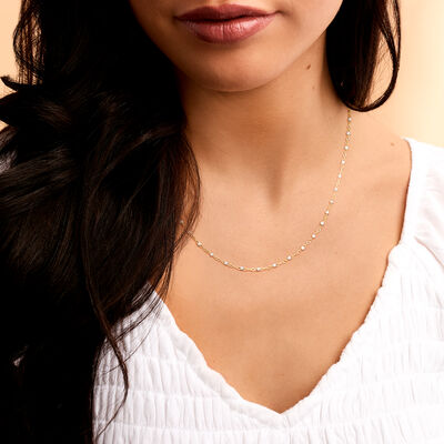 White Enamel Bead Station Necklace in 14kt Yellow Gold