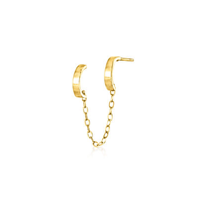 14kt Yellow Gold Double-Piercing Hoop and Chain Single Earring