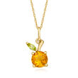 .70 Carat Citrine Peach Pendant Necklace with Peridot Accent in 14kt Yellow Gold