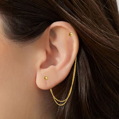 14kt Yellow Gold Double-Piercing Chain Single Earring