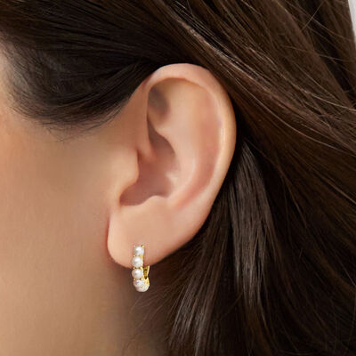 3mm Cultured Pearl Huggie Hoop Earrings in 14kt Yellow Gold