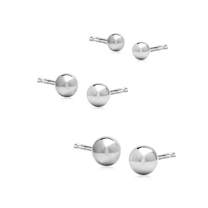 Sterling Silver Jewelry Set: Three Pairs of Ball Stud Earrings