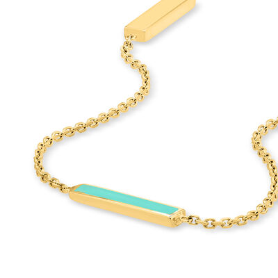 Turquoise Enamel Bar Station Anklet in 14kt Yellow Gold