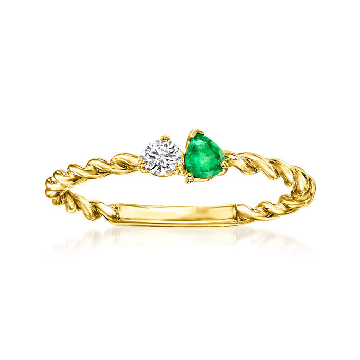 .10 Carat Emerald and .11 ct. t.w. Diamond Toi et Moi Twisted Ring in 14kt Yellow Gold