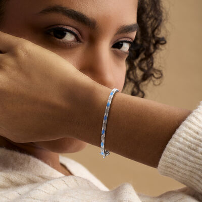 .15 ct. t.w. Diamond and Blue Enamel Bangle Bracelet in Sterling Silver
