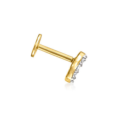 Diamond-Accented Moon Single Flat-Back Stud Earring in 14kt Yellow Gold