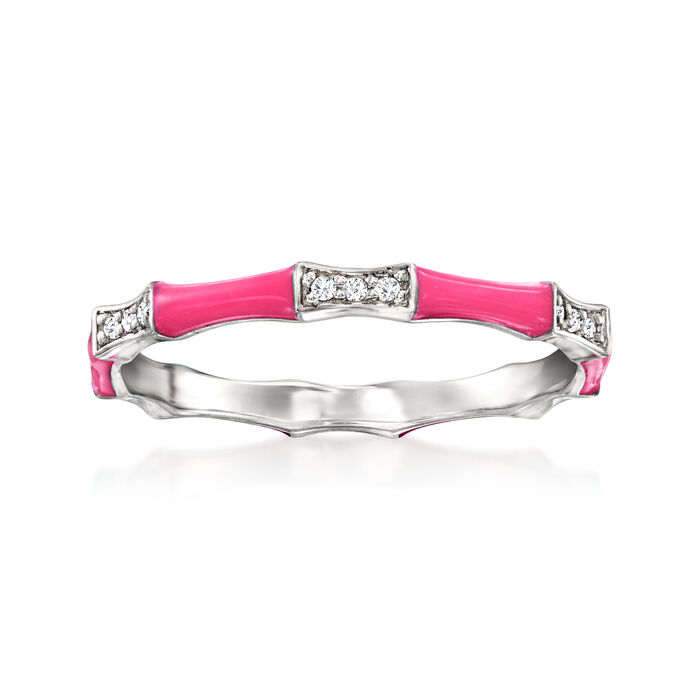 Pink Enamel and Diamond-Accented Station Ring in Sterling Silver