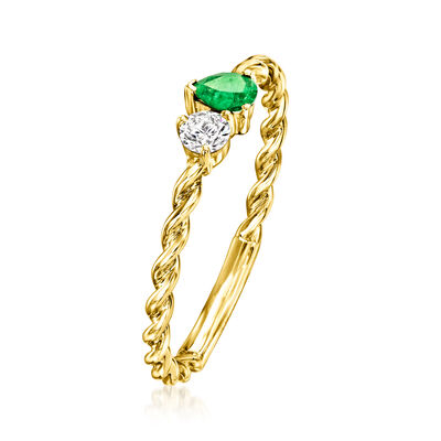 .10 Carat Emerald and .11 ct. t.w. Diamond Toi et Moi Twisted Ring in 14kt Yellow Gold
