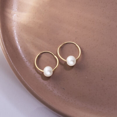 14kt Yellow Gold Hoop Earrings with Removable 5-6mm Cultured Pearls