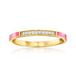Pink Enamel and Diamond-Accented Ring in 14kt Yellow Gold