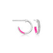 Pink Enamel and .10 ct. t.w. Diamond Huggie Hoop Earrings in Sterling Silver