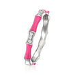 Pink Enamel and Diamond-Accented Station Ring in Sterling Silver