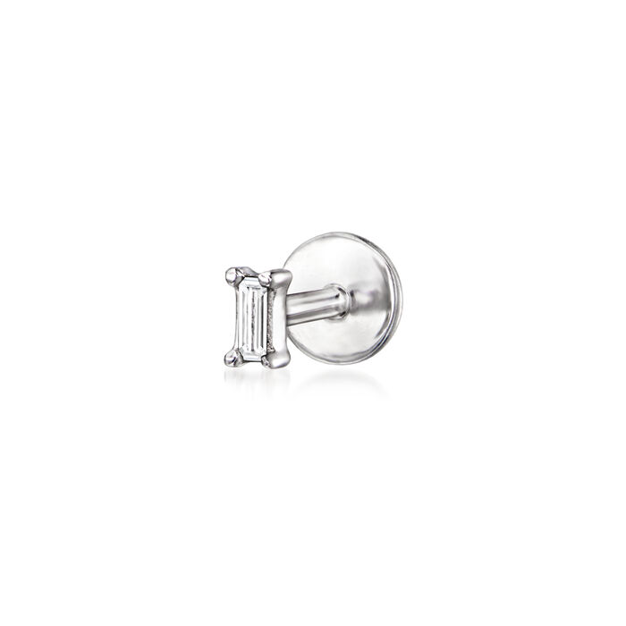Baguette Diamond-Accented Single Flat-Back Stud Earring in Sterling Silver