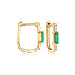 .10 ct. t.w. Emerald and .10 ct. t.w. Diamond Paper Clip Link Hoop Earrings in 14kt Yellow Gold