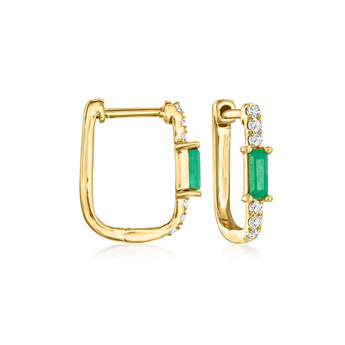.10 ct. t.w. Emerald and .10 ct. t.w. Diamond Paper Clip Link Hoop Earrings in 14kt Yellow Gold