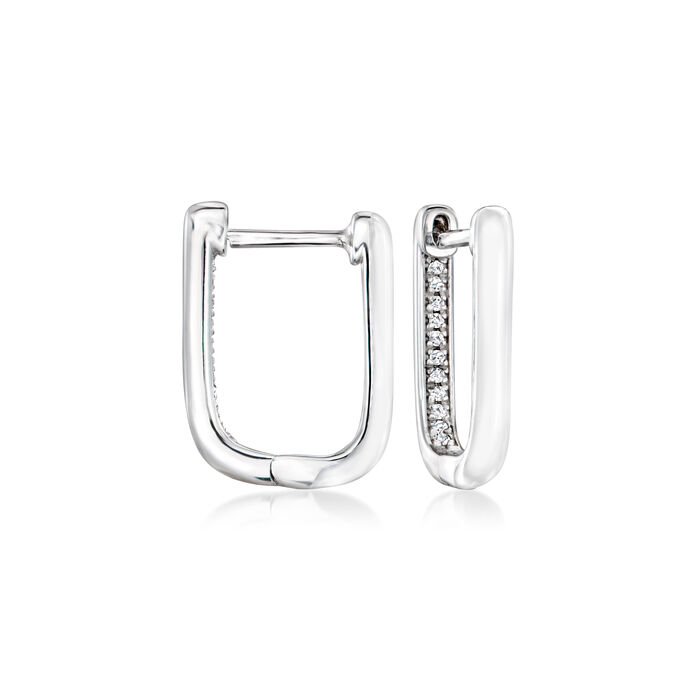 White Enamel and Diamond-Accented Paper Clip Link Hoop Earrings in Sterling Silver